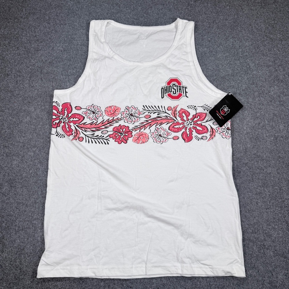 Wes and Willy Ohio State Buckeyes Tank Top White Floral Nantucket Red M 2248OHX